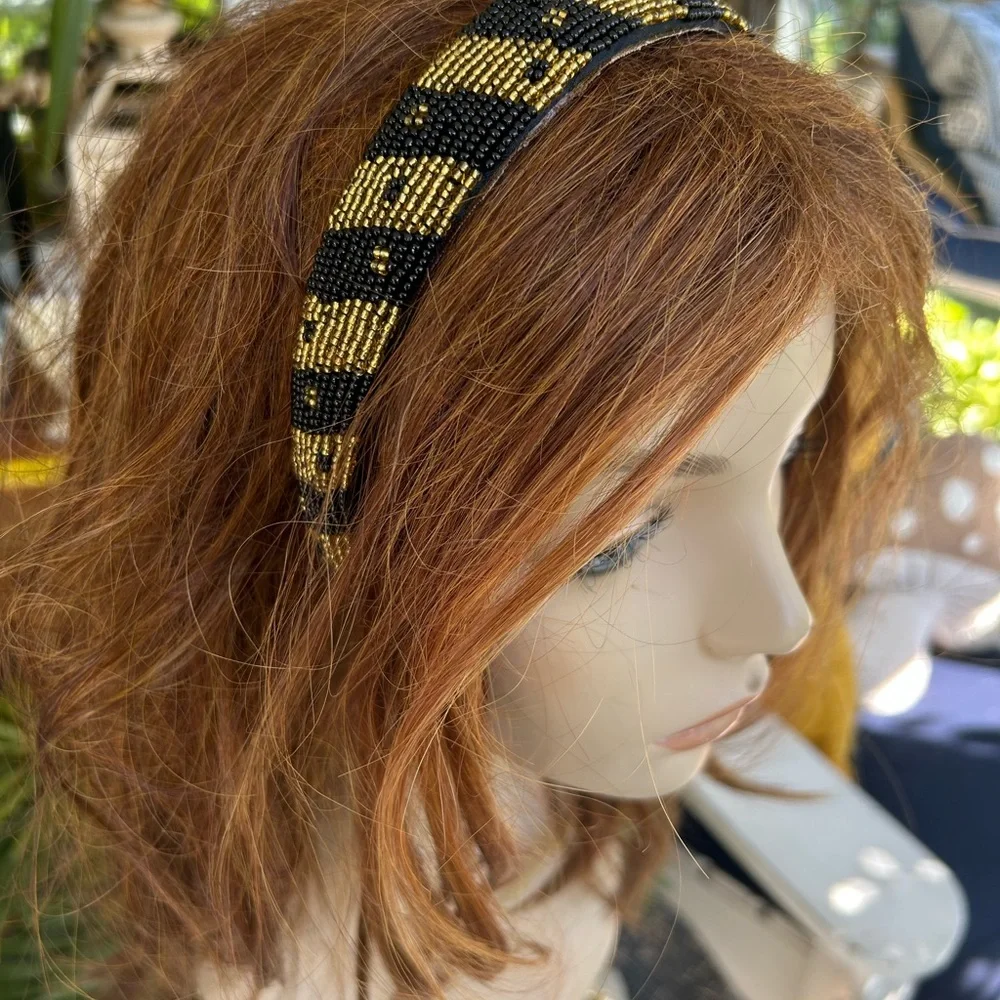 Black and Gold Beaded Headband